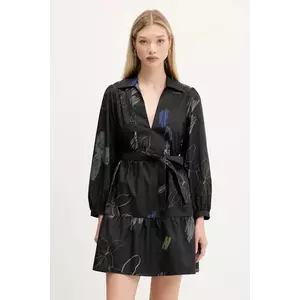 Desigual rochie din bumbac PISOS culoarea negru, mini, drept, 25WWVW06 imagine