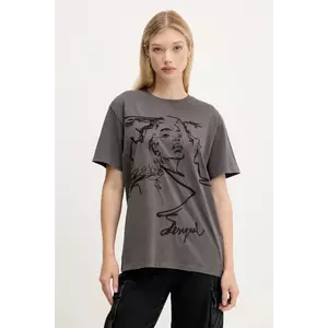 Desigual tricou din bumbac BUDAPEST culoarea gri, 25WWTK47 imagine