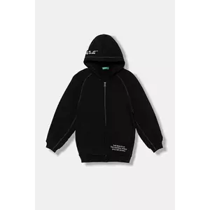 United Colors of Benetton hanorac de bumbac pentru copii culoarea negru, cu glugă, cu imprimeu, 33NVC505A imagine