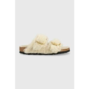 Birkenstock papuci de lână Arizona Bb Shearling femei, culoarea gri 1023130.TEDDY-EGGSHELL imagine