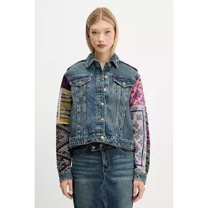 Desigual geaca jeans ETNIC culoarea albastru marin, de tranzitie, 25WWED14 imagine