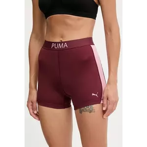 Puma pantaloni scurți de antrenament culoarea bordo, neted, medium waist, 526680 imagine