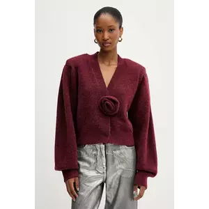 Rotate cardigan de lână culoarea bordo, 1142762734 imagine