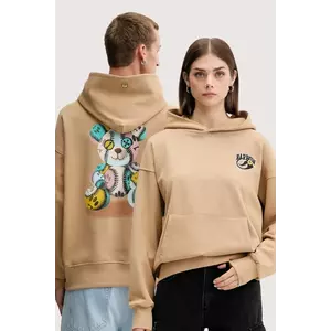 Barrow hanorac de bumbac culoarea bej, cu glugă, cu imprimeu, F5BWUAHS051 imagine