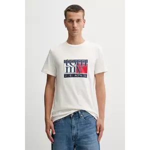 Tommy Jeans tricou din bumbac culoarea bej, cu imprimeu, DM0DM21977 imagine