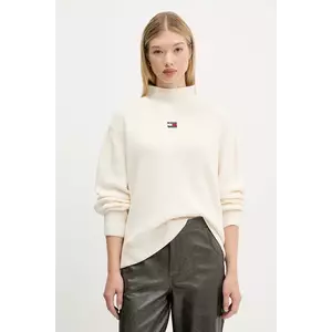 Tommy Jeans pulover de bumbac culoarea bej, cu turtleneck, DW0DW21676 imagine