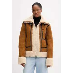 Iceberg geacă din piele întoarsă culoarea maro, de tranziție, oversize, ZO20 6807 imagine