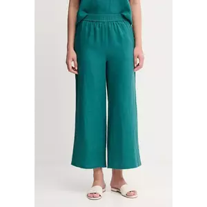 United Colors of Benetton pantaloni din in culoarea verde, drept, high waist, 4AGHDF09G imagine