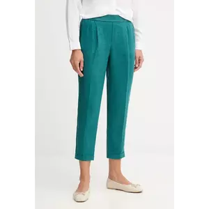 United Colors of Benetton pantaloni din in culoarea verde, drept, high waist, 4AGHDF079 imagine