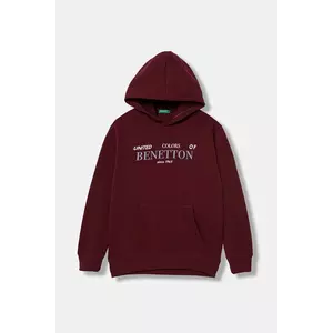 United Colors of Benetton hanorac de bumbac pentru copii culoarea bordo, cu glugă, cu imprimeu, 3J68C204V imagine