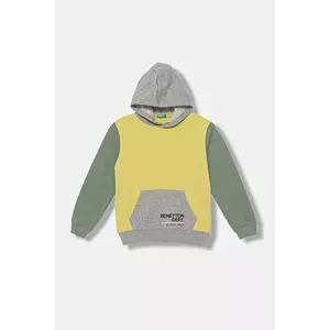 United Colors of Benetton hanorac de bumbac pentru copii culoarea verde, cu glugă, cu imprimeu, 3J68C204V imagine