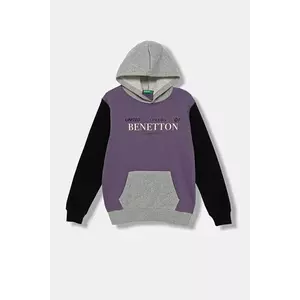 United Colors of Benetton hanorac de bumbac pentru copii culoarea violet, cu glugă, cu imprimeu, 3J68C204V imagine