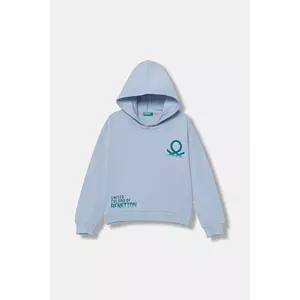 United Colors of Benetton hanorac de bumbac pentru copii cu glugă, cu imprimeu, 3J68C204W imagine