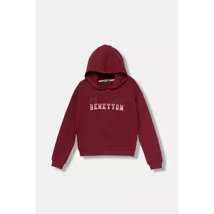 United Colors of Benetton hanorac de bumbac pentru copii culoarea bordo, cu glugă, cu imprimeu, 3J68C204W imagine
