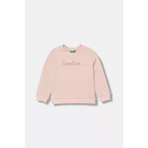 United Colors of Benetton hanorac de bumbac culoarea roz, cu imprimeu, 3J70G10JR imagine