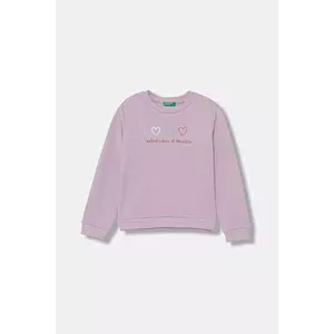 United Colors of Benetton hanorac de bumbac culoarea violet, cu imprimeu, 3J70G10JR imagine