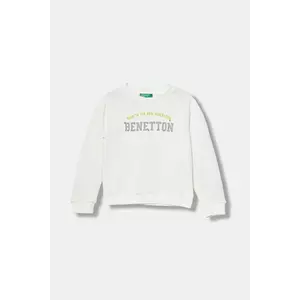 United Colors of Benetton hanorac de bumbac culoarea alb, cu imprimeu, 3J70G10JR imagine