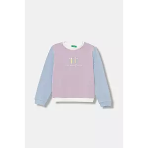 United Colors of Benetton hanorac de bumbac culoarea roz, cu imprimeu, 3J70G10JR imagine