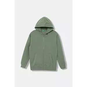 United Colors of Benetton hanorac de bumbac pentru copii culoarea verde, cu glugă, uni, 3NBMC505H imagine