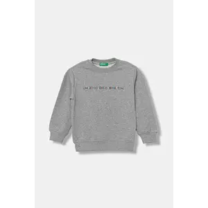 United Colors of Benetton hanorac de bumbac pentru copii culoarea gri, cu imprimeu, 3J70G10JY imagine