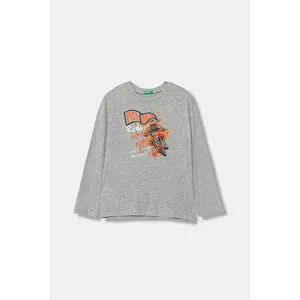 United Colors of Benetton longsleeve din bumbac pentru copii culoarea gri, cu imprimeu, 35RYC10QQ imagine