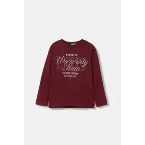 United Colors of Benetton longsleeve din bumbac pentru copii culoarea bordo, cu imprimeu, 35RYC10QQ imagine