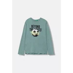 United Colors of Benetton longsleeve din bumbac pentru copii culoarea turcoaz, cu imprimeu, 35RYC10QQ imagine