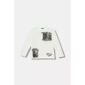 United Colors of Benetton longsleeve din bumbac pentru copii culoarea alb, cu imprimeu, 3TAMC10PV imagine