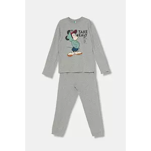 United Colors of Benetton set de pijama de bumbac pentru copii culoarea gri, cu imprimeu, 3VR50P08Z imagine