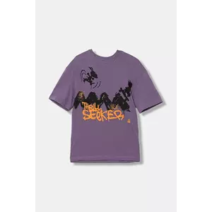 United Colors of Benetton tricou de bumbac pentru copii culoarea violet, cu imprimeu, 3X1SC10PN imagine