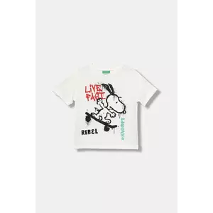 United Colors of Benetton tricou din bumbac culoarea alb, cu imprimeu, 3X1SG10JW imagine