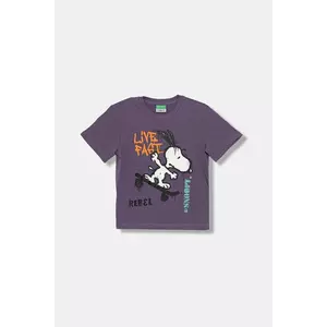 United Colors of Benetton tricou din bumbac culoarea violet, cu imprimeu, 3X1SG10JW imagine