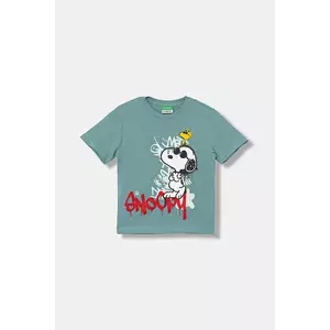 United Colors of Benetton tricou din bumbac culoarea turcoaz, cu imprimeu, 3X1SG10JW imagine