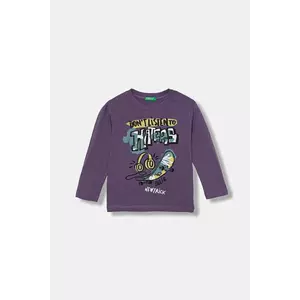 United Colors of Benetton longsleeve din bumbac pentru copii culoarea violet, cu imprimeu, 35RYG10K4 imagine