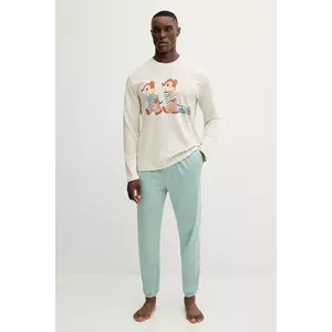 United Colors of Benetton pijamale de bumbac culoarea bej, cu imprimeu, 30964P02Y imagine