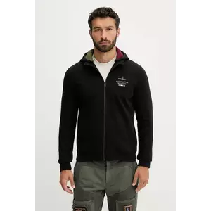 Aeronautica Militare bluză culoarea negru, cu glugă, uni, FE2078UF00662 imagine
