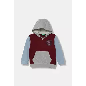 United Colors of Benetton hanorac de bumbac pentru copii culoarea bordo, cu glugă, cu model, 3J68G2014 imagine