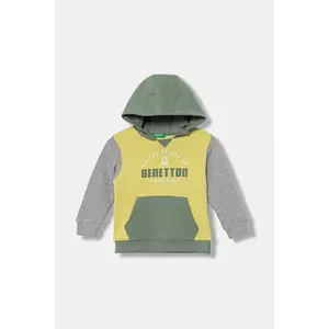 United Colors of Benetton hanorac de bumbac pentru copii culoarea verde, cu glugă, cu model, 3J68G2014 imagine