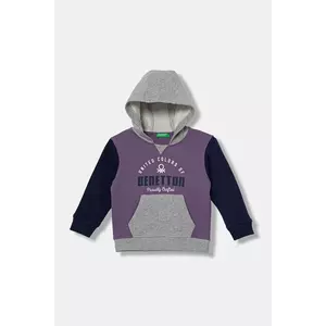 United Colors of Benetton hanorac de bumbac pentru copii culoarea violet, cu glugă, cu model, 3J68G2014 imagine