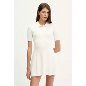 Tommy Jeans rochie culoarea bej, mini, evazați, DW0DW21471 imagine