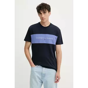 Tommy Jeans tricou din bumbac culoarea bleumarin, cu imprimeu, DM0DM21933 imagine
