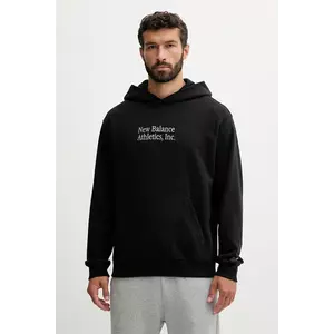 New Balance hanorac de bumbac culoarea negru, cu glugă, uni, MT53925BK imagine