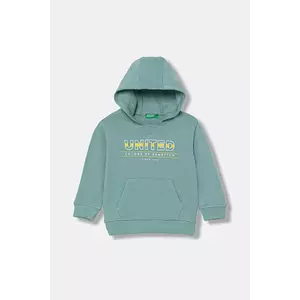 United Colors of Benetton hanorac de bumbac pentru copii culoarea turcoaz, cu glugă, cu model, 3J68G2014 imagine