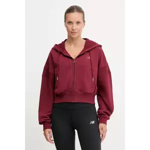 New Balance hanorac de bumbac culoarea bordo, cu glugă, uni, WJ51506MHB imagine