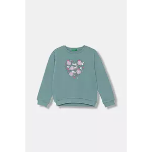 United Colors of Benetton hanorac de bumbac pentru copii culoarea turcoaz, cu imprimeu, 3J68G10K3 imagine