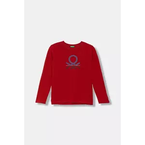 United Colors of Benetton longsleeve din bumbac pentru copii culoarea roșu, cu imprimeu, 3I1XC10Q3 imagine