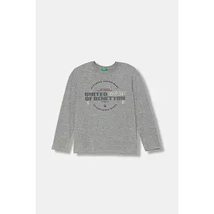 United Colors of Benetton longsleeve din bumbac pentru copii culoarea gri, cu imprimeu, 3I1XC10Q3 imagine