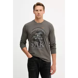 Aeronautica Militare longsleeve din bumbac culoarea gri, cu imprimeu, TS2485UJ00708 imagine