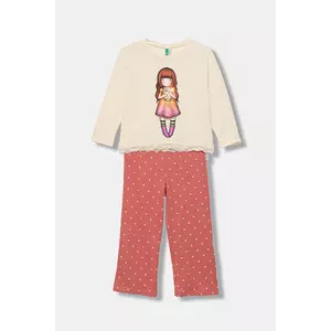 United Colors of Benetton pijama copii culoarea bej, cu imprimeu, 3Y5E0P08U imagine