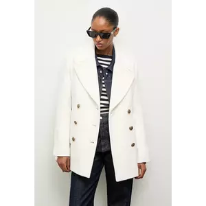 Answear Lab palton de lana culoarea alb, de tranzitie, cu doua randuri de nasturi imagine